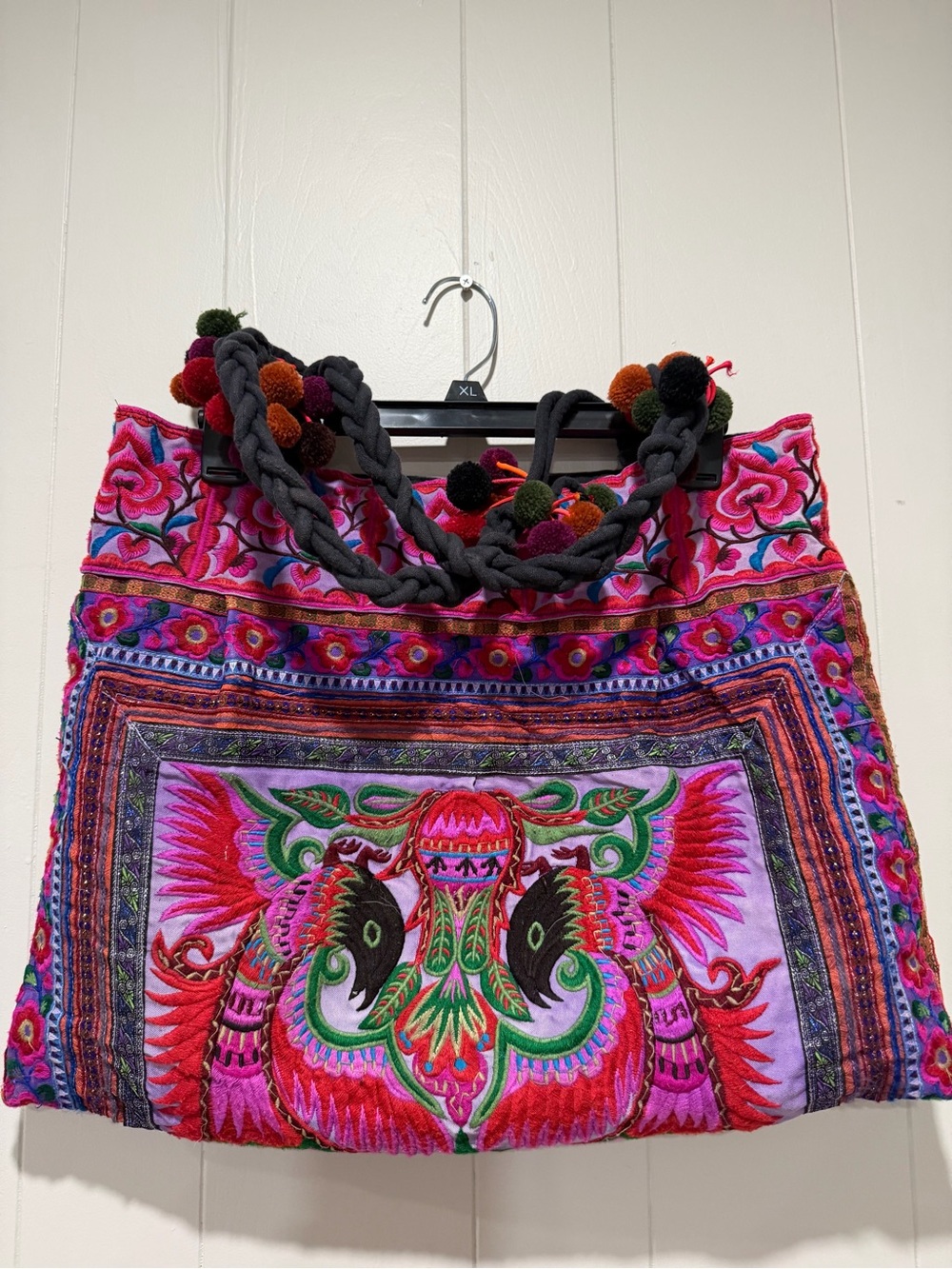 Embroidered Pink & Multicolor Boho Tote Bag